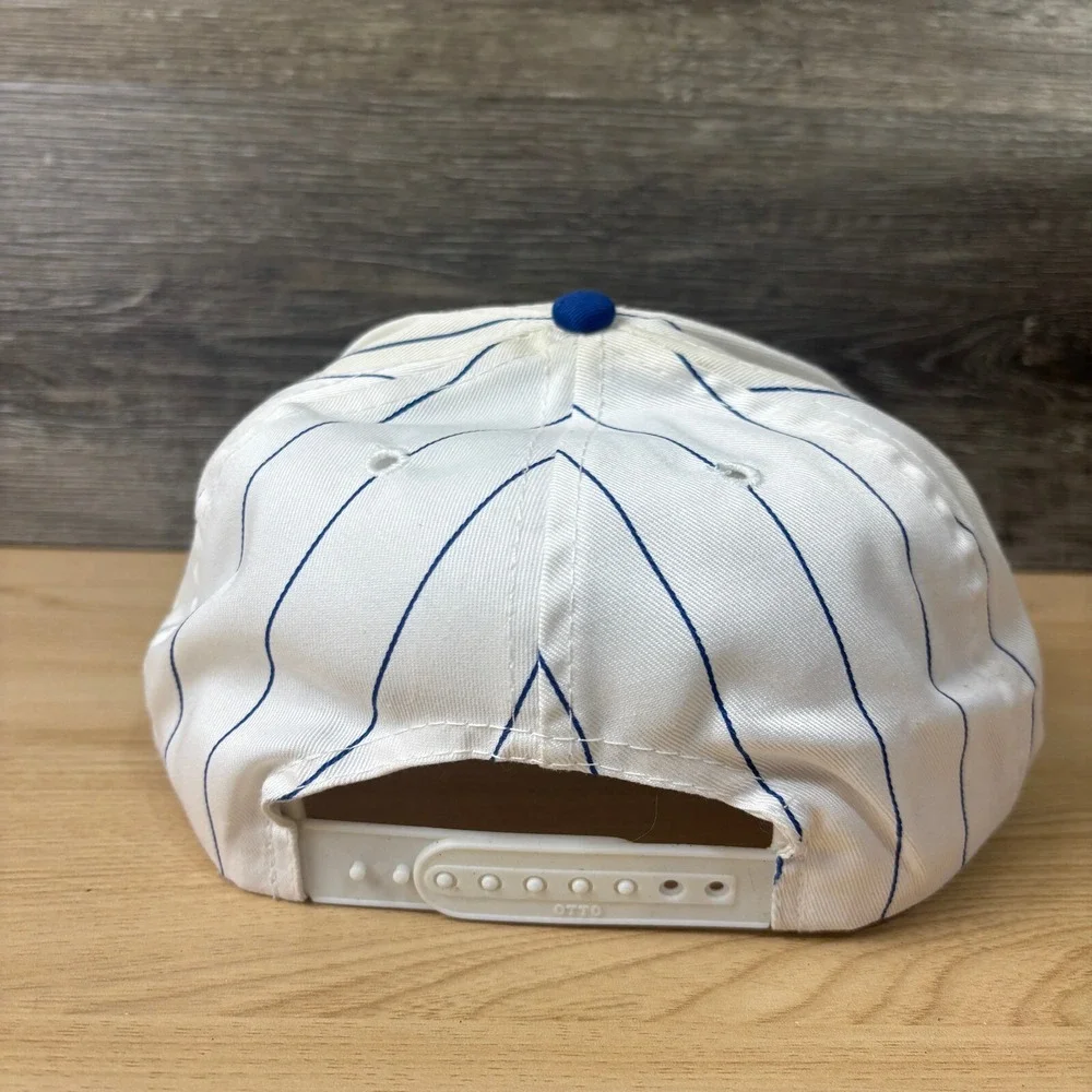 Vintage Mastec Hat Cap Snap Back White Blue Pin‎ Stripe Adjustable